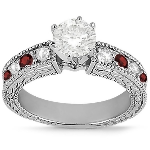 Antique Diamond and Garnet Engagement Ring 14k White Gold 0.75ct - All