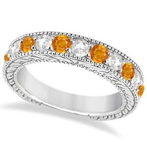 Antique Diamond and Citrine Engagement Wedding Ring 14k White Gold 1.40ct - All