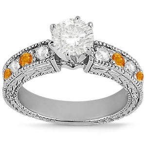 Antique Diamond and Citrine Engagement Ring 14k White Gold 0.75ct - All