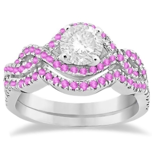 Pink Sapphire Infinity Halo Engagement Ring and Band Set Platinum 0.60ct - All