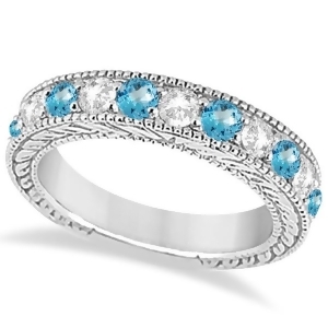 Antique Diamond and Blue Topaz Engagement Wedding Ring Band Platinum 1.40ct - All