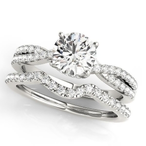 Round Diamond Engagement Ring and Band Bridal Set 18k White Gold 1.32ct - All