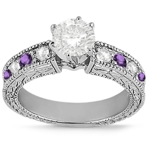 Antique Diamond and Amethyst Engagement Ring 18k White Gold 0.75ct - All