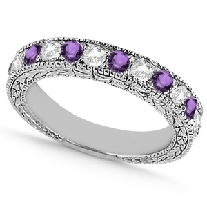 Antique Diamond and Amethyst Wedding Ring 18kt White Gold 1.05ct - All