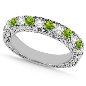 Antique Diamond and Peridot Wedding Ring 14kt White Gold 1.05ct - All
