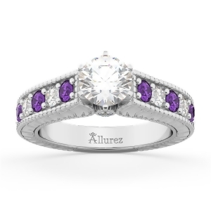 Vintage Diamond and Amethyst Engagement Ring Setting 18k White Gold 1.35ct - All