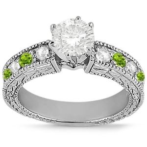Antique Diamond and Peridot Engagement Ring 18k White Gold 0.75ct - All