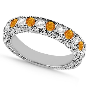 Antique Diamond and Citrine Wedding Ring 18kt White Gold 1.05ct - All