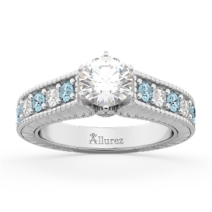 Vintage Diamond and Aquamarine Engagement Ring Setting 14k White Gold 1.35ct - All