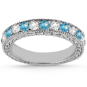 Antique Diamond and Blue Topaz Wedding Ring Palladium 1.05ct - All
