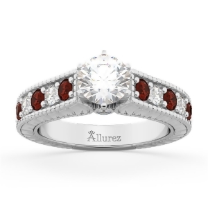 Vintage Diamond and Garnet Engagement Ring Setting 14k White Gold 1.35ct - All