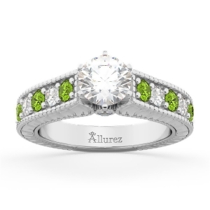 Vintage Diamond and Peridot Engagement Ring Setting 14k White Gold 1.35ct - All