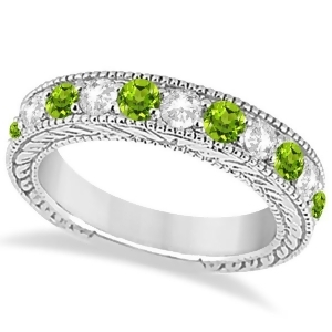 Antique Diamond and Peridot Engagement Wedding Ring Band Palladium 1.40ct - All