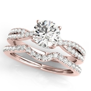 Round Diamond Engagement Ring and Band Bridal Set 14k Rose Gold 1.32ct - All