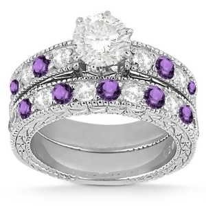 Antique Diamond and Amethyst Bridal Set 14k White Gold 1.80ct - All