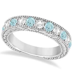 Antique Diamond and Aquamarine Engagement Wedding Ring 18k White Gold 1.40ct - All