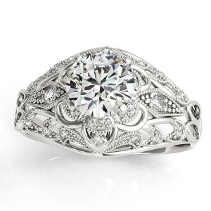 Vintage Art Deco Diamond Engagement Ring Setting 14k White Gold 0.20ct - All