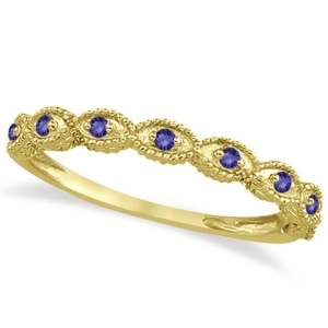 Antique Marquise Shape Tanzanite Wedding Ring 14k Yellow Gold 0.18ct - All