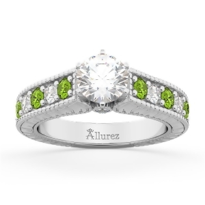 Vintage Diamond and Peridot Engagement Ring Setting in Palladium 1.35ct - All