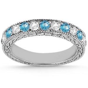 Antique Diamond and Blue Topaz Wedding Ring 14kt White Gold 1.05ct - All
