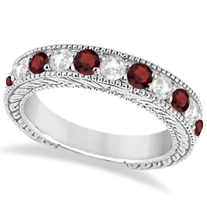 Antique Diamond and Garnet Engagement Wedding Ring 18k White Gold 1.40ct - All