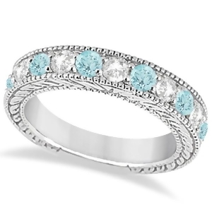 Antique Diamond and Aquamarine Engagement Wedding Ring 14k White Gold 1.40ct - All