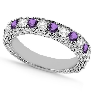 Antique Diamond and Amethyst Wedding Ring 14kt White Gold 1.05ct - All