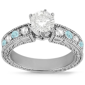 Antique Diamond and Aquamarine Engagement Ring 14k White Gold 0.75ct - All