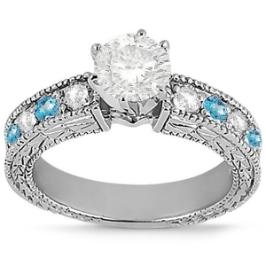 Antique Diamond and Blue Topaz Engagement Ring 14k White Gold 0.75ct - All