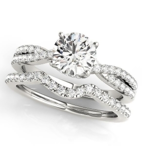 Round Diamond Engagement Ring and Band Bridal Set 14k White Gold 1.32ct - All