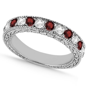 Antique Diamond and Garnet Wedding Ring 14kt White Gold 1.05ct - All