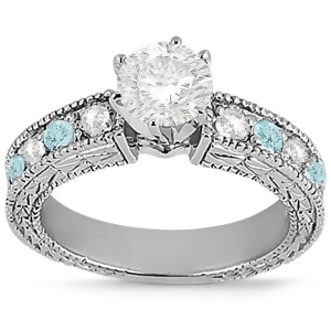 Antique Diamond and Aquamarine Engagement Ring 18k White Gold 0.75ct - All