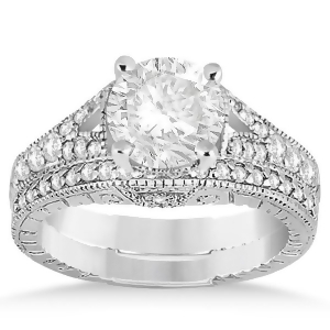 Antique Style Art Deco Diamond Bridal Set 14K White Gold 0.53ct - All
