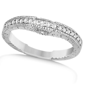 Antique Style Art Deco Diamond Wedding Band 18k White Gold 0.20ct - All