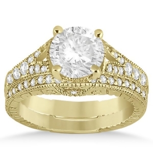 Antique Style Art Deco Diamond Bridal Set 18k Yellow Gold 0.53ct - All