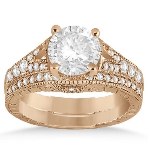 Antique Style Art Deco Diamond Bridal Set 18k Rose Gold 0.53ct - All