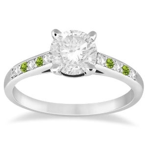 Cathedral Peridot and Diamond Engagement Ring 18k White Gold 0.20ct - All
