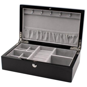 Compact Jewelry Box in Espresso Wood Finish w/ Push Button Lock - All