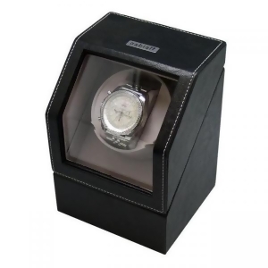 Black Leather Battery Powered Single Automatic Watch Winder Box - All