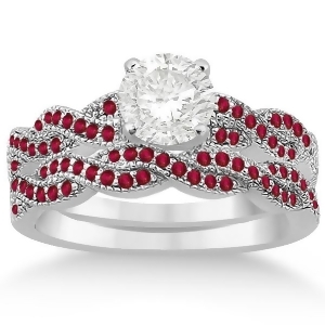 Infinity Style Twisted Ruby Bridal Set Setting 14k W Gold 0.55ct - All