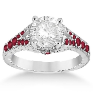 Antique Style Art Deco Ruby Engagement Ring 14k White Gold 0.33ct - All