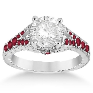 Antique Style Art Deco Ruby Engagement Ring 14k White Gold 0.33ct - All