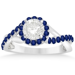 Twisted Halo Blue Sapphire Engagement Ring Setting 14k W Gold 0.30ct - All