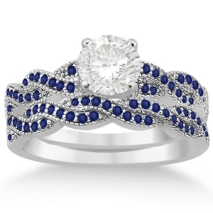 Infinity Twisted Blue Sapphire Bridal Set Setting 14k W Gold 0.55ct - All