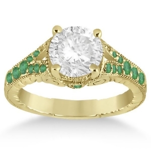 Antique Style Art Deco Emerald Engagement Ring 18k Yellow Gold 0.33ct - All