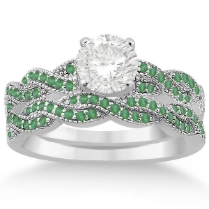 Infinity Style Twisted Emerald Bridal Set Setting 14k W Gold 0.55ct - All