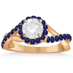Twisted Halo Blue Sapphire Engagement Ring Setting 14k R. Gold 0.30ct - All