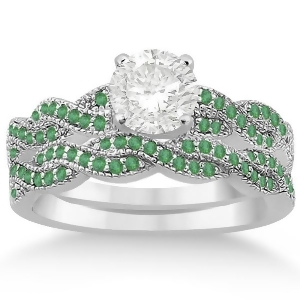 Infinity Style Twisted Emerald Bridal Set Setting in Palladium 0.55ct - All