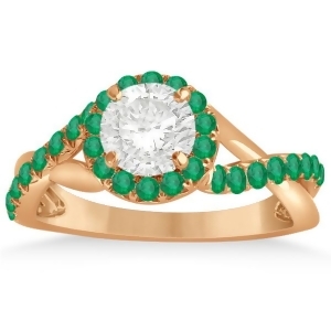 Twisted Shank Halo Emerald Engagement Ring Setting 14k R. Gold 0.30ct - All