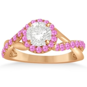 Twisted Halo Pink Sapphire Engagement Ring Setting 14k R. Gold 0.30ct - All